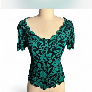 Maeve by Anthropology black and green floral top